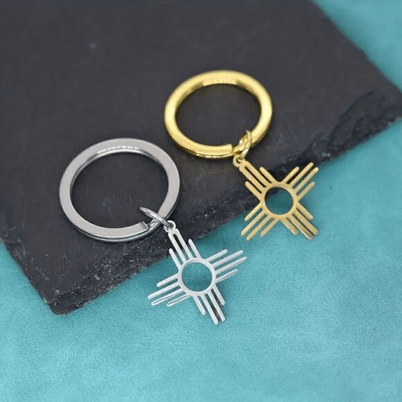 Zia Symbol Gold Keyring Keychain - Picture 3 of 4